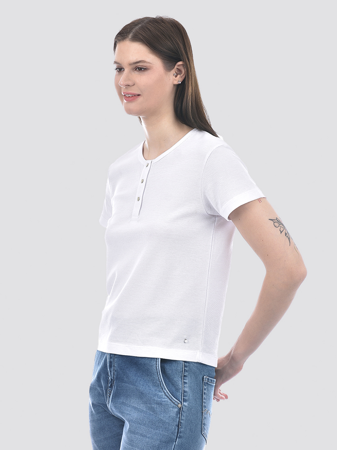 Numero Uno Women Solid White Henley T-Shirt